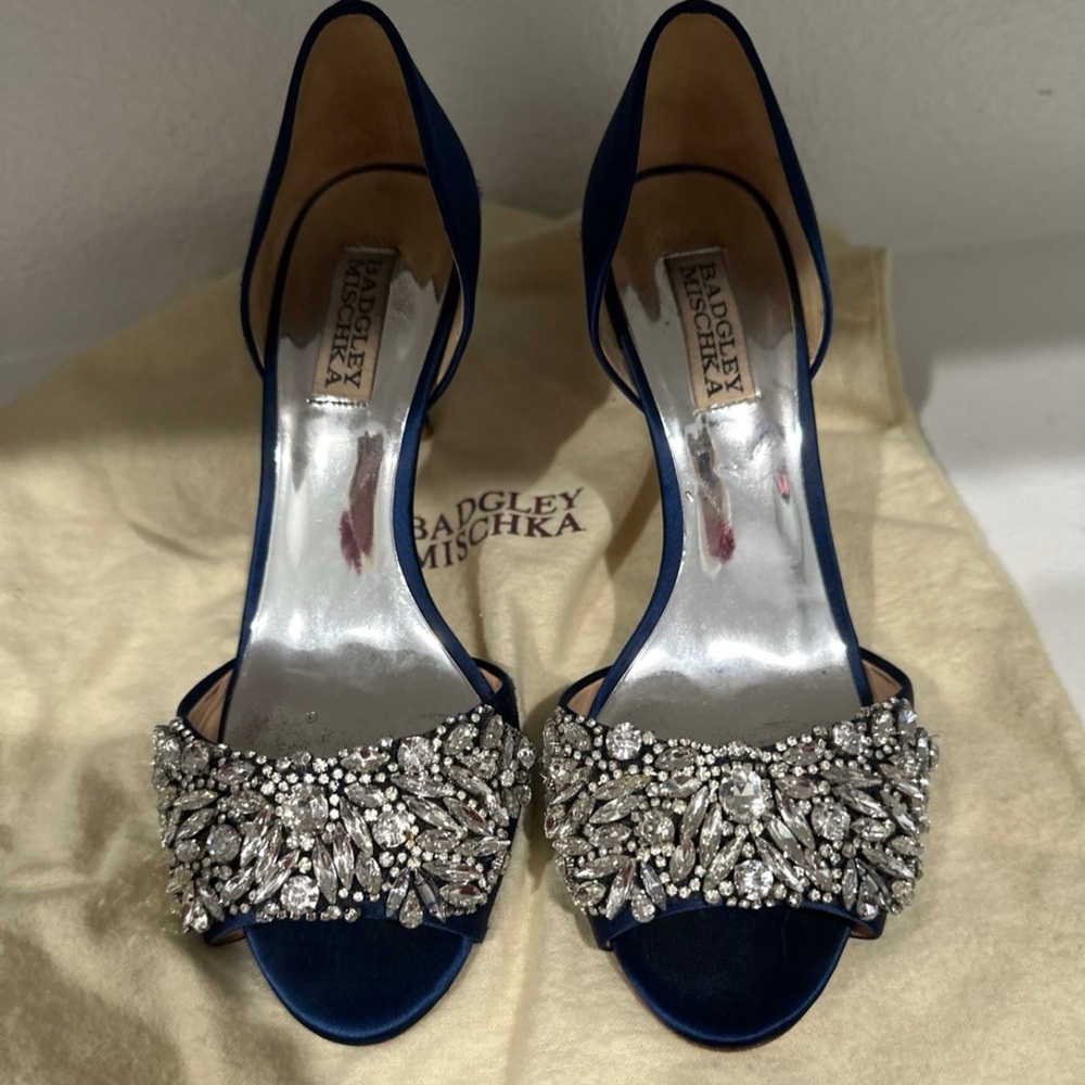 Badgley Mischka Blue and Silver Crystal Embellished Heels